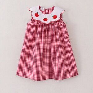 Boutique Back to School Apple Embroidered Red Plaid Dress
